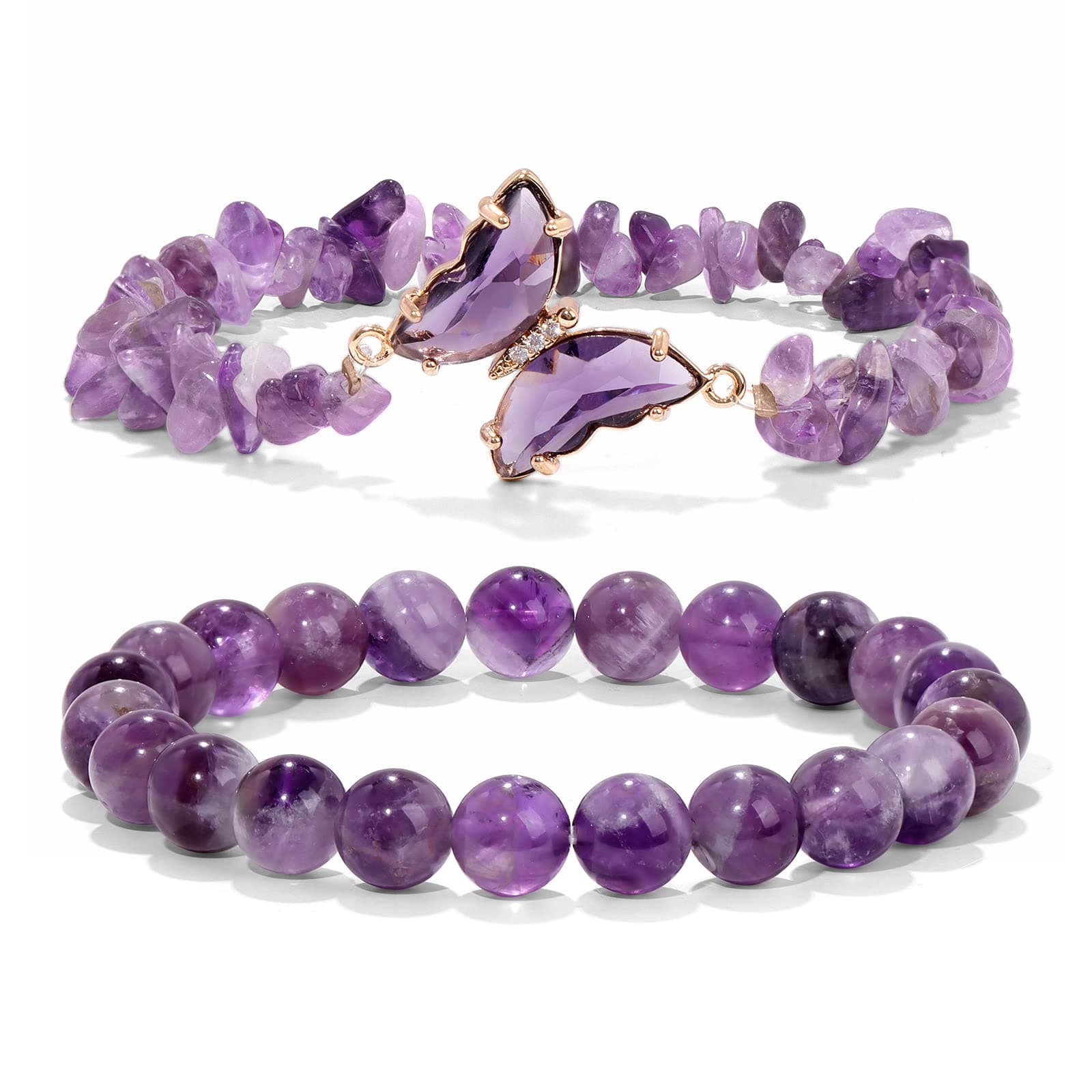GolbalJew Amethyst Bracelet For Women Anxiety Amethyst Beaded Bracelets Butterfly Charms Healing Stone Layered Bracelet Gifts For Women on Amazon.ae - Price Tracker