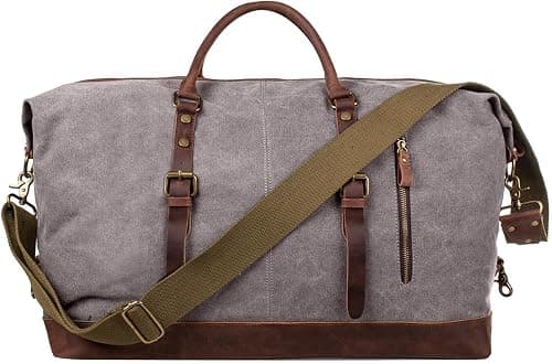S-ZONE Travel Bag 52-55L Vintage Canvas Crazy Horse Leather Trim Unisex Hand Luggage Weekender Bag Sports Bag for Travel Weekend Holiday on Amazon.sa - Price Tracker