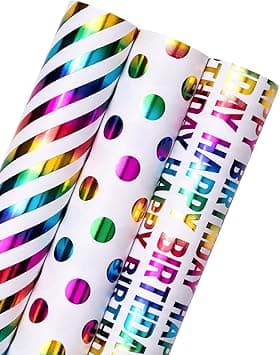 Premify Rainbow Gift Wrapping Paper Rolls, 9 Meter Gift Wrapping Paper Roll, 3 Different Style Multicolor Sheets (43cm X 3m) Gift Wrap for Birthday, Holiday, Wedding, ورق تغليف هدايا on Amazon.ae - Price Tracker