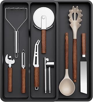 Cutlery Tray, Expandable to 36.5 cm, 14 Compartments, 7 Slots, Kitchen Drawer Organiser (Black) على Amazon.ae - متتبع الأسعار