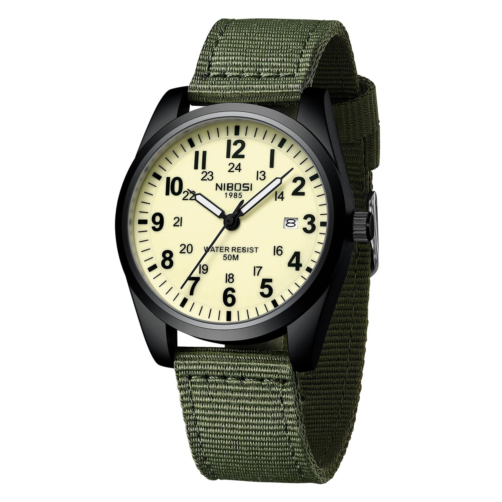 NIBOSI Men's Watch Fashion Military Green Watches for men Waterproof Chronograph Quartz Casual Wrist Watches Nylon Strap Date on Amazon.ae - Price Tracker