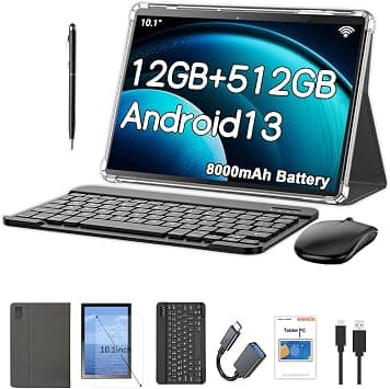 Crelander 10.1 inch Android 13 Tablet with 4G LTE SIM Card Slot, 4G LTE Calling, 12GB+512GB Battery, 8000mAh Battery, Dual Camera, Bluetooth/WiFi, Bundle with Case, Keyboard, Mouse and on Amazon.ae - Price Tracker