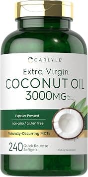 Coconut Oil Softgel Capsules | 3000 mg | 240 Count | Non-GMO and Gluten Free Extra Virgin Supplement | Naturally Occurring MCTs | by Carlyle on Amazon.ae - Price Tracker