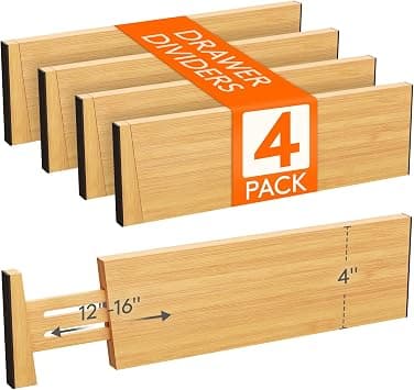 Lifewit 4 Pack Drawer Dividers Bamboo 4" High, 12-17" Adjustable Drawer Organizers for Clothes, Expandable Dresser Separators in Bedroom/Bathroom/Kitchen/Fridge/Office Organization and Storage على Amazon.ae - متتبع الأسعار