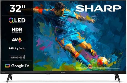 Sharp 32HF3365E - GOOGLE TV, 32 inch HD, FRAMELESS, 60 Hz, QLED, Google Assistant with Microphone, Audio 2 x 8 W, Chromecast, Bluetooth, HDMI x3, USB x2, Black - Amazon.sa Price Tracker