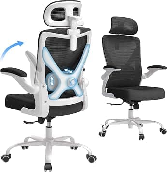 Ergalithic Ergonomic Office Chair - Computer Desk Chair with Adjustable Lumbar Support - 300lbs Executive Desk Chair High Back with Headrest Flip-Up Arms for Long Hours, Rolling Chair (White Black) على Amazon.ae - متتبع الأسعار