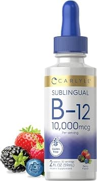 Carlyle Vitamin B12 Sublingual | 10,000mcg | 2 fl oz | Vegetarian, Non-GMO, Gluten Free Liquid على Amazon.ae - متتبع الأسعار