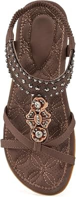 Alicegana Womens Sandals Shoes Comfort Walking with Non Slip on Casual Summer Beach Shoes Dress Ankle Elastic Jeweled Bohemian Flats على Amazon.ae - متتبع الأسعار