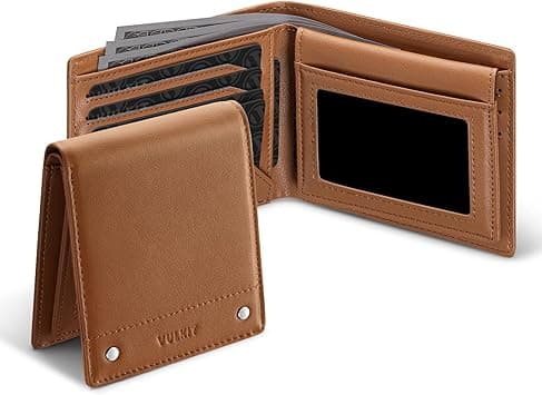 VULKIT Men's Bifold Wallet Genuine Leather Wallet RFID Blocking with Multiple Card Slots and Double ID Windows Everyday Carry Wallet on Amazon.ae - Price Tracker