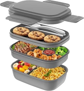 Bento Box Adult Lunch Box,3 Stackable Bento Lunch Containers for Adults/Kids, Modern Minimalist Design Bento Box with Utensil Set, Leak-Proof Lunchbox Bento Box for Dining Out, Work, Picnic, School on Amazon.ae - Price Tracker