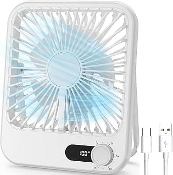 PylcoSmart Small Desk Fan, USB Rechargeable Portable Fan, 180° Tilt Adjustable Personal Fan Medium Size, 100 Speed Battery Level Display, Strong Wind Fan for Office, Home, Travel (White - 100Speed) on Amazon.ae - Price Tracker