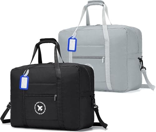 Travel Duffel Bag, Large Capacity Short Distance Single Shoulder Travel Bag for Boarding Flight - Foldable Waterproof Luggage Storage Bag,Personal Item Carry-On Luggage Bag (2Pcs Black+Grey) on Amazon.ae - Price Tracker