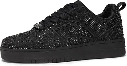 LUCKY STEP Women Fashion Sparkle Rhinestone Sneakers White Leather Low Top Tennis Shoes Lace Up Casual Comfortable Walking Shoe on Amazon.ae - Price Tracker