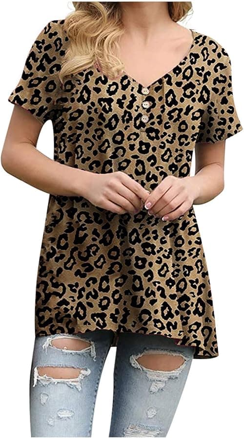 Womens Tshirts Women's T-shirt Solid Color Button Short Sleeve V-neck T-shirt Women's Summer Top T-shirt on Amazon.ae - Price Tracker