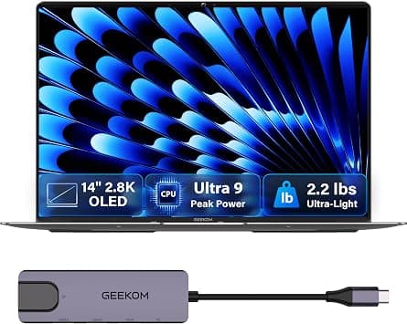 GEEKOM GeekBook X14 Pro Laptop, 2.2 lb Ultra Thin 14" 2.8K OLED Notebook | Ultra 9, 32GB LPDDR5x 7500MHz RAM 1TB SSD, Up to 16 Hours, 2X USB4, Intel Arc GPU, Fingerprint, Privacy Shutter, Windows 11 - Amazon.sa Price Tracker