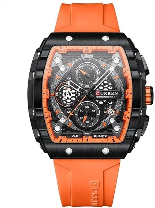 CURREN Men's waterproof chronograph watch with silicone strap, 8442 (Orange) على Amazon.ae - متتبع الأسعار