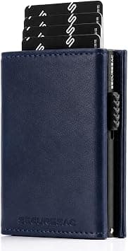 Premium RFID Blocking Wallet – Genuine Leather Pop-Up Card Holder with Coin Pocket, ID Window and Magnetic Closure – Ideal Gift for Men and Women (Navy) على Amazon.ae - متتبع الأسعار