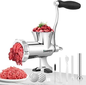 Huanyu Manual Meat Grinder-Heavy Duty Stainless Steel, Hand Crank Grinding Machine for Sausages&Meat-Dishwasher Safe, Multifunctional-Perfect for Home Use&Outdoor with Chicken, Beef, Small Bone (NO8) on Amazon.ae - Price Tracker