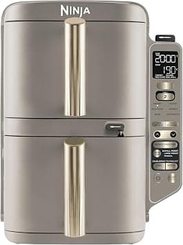 Ninja Double Stack XL with Digital Thermoprobe, Air Fryer SL451EUSD | Vertical Double Drawer with 4 Cooking Levels, 2 Racks, 9.5L Capacity, 6 Cooking Modes, 8 Servings, Stone/Gold on Amazon.ae - Price Tracker