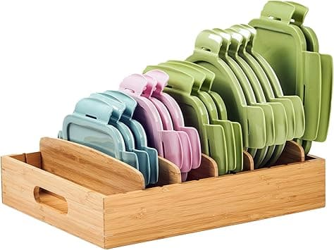 Umilife Kitchen Cabinet Organizer for Food Storage Container Lids, with Adjustable Dividers, Bamboo Drawer Caddy, Box for Kitchen Storage And Organization on Amazon.ae - Price Tracker