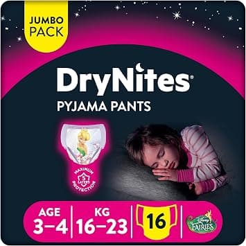 Huggies DryNites Pyjama Pants, 3-4 years, Bed Wetting Diaper, Girl, 16-23 kg, Jumbo Pack, 16 Pants on Amazon - Best Deal Finder