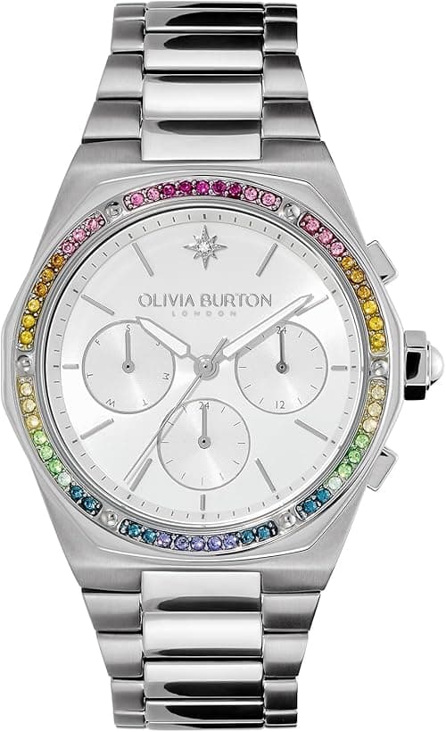 Olivia Burton Hexa Multifunction Women's Multifunction Watch, Stainless Steel Bracelet, Water Resistant up to 3ATM/30 Meters, Elegant, London-Inspired Design, Gift for Her, 38mm, Silver on Amazon.ae - Price Tracker