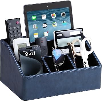 PU Leather Desk Organizer, Remote Control Holder, Dark Blue on Amazon.ae - Price Tracker