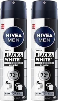 NIVEA MEN Black & White Invisible Antiperspirant Deodorant Spray, Original, 72H Active Protection, 5IN1, Anti-Odour, Sweat, Stains, Residues & Irritation, 2x150ml on Amazon - Best Deal Finder