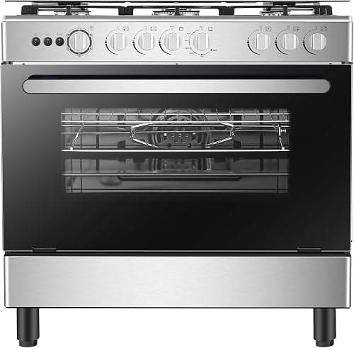 Hisense HFG90335RX 90 cm Freestanding Gas Cooker, 5 Gas Burners with Flame Failure Device, Cast Iron Pan Support, Auto Ignition, Stainless Steel, 1 Year Warranty على Amazon.ae - متتبع الأسعار