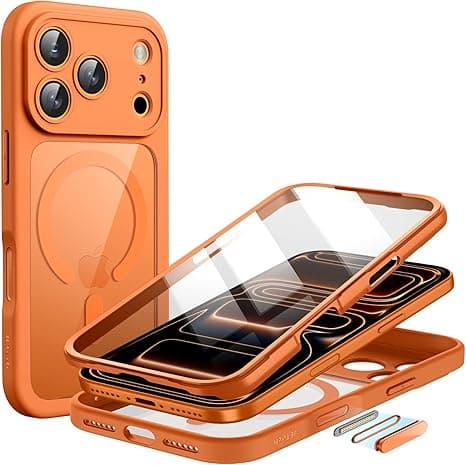 JETech Case for iPhone 17 Pro Max 6.9-Inch with Built-in Tempered Glass Screen Protector and Camera Control Button, Compatible with MagSafe, 360 Degree Full Body Cover (Orange) on Amazon.ae - Price Tracker