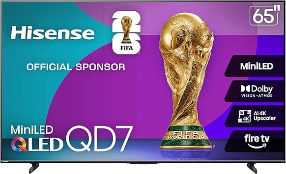 Hisense 65" Class QD7 Series Mini-LED 4K UHD Smart Fire TV (65QD7QF, 2025 Model) - QLED, HDR10+, Dolby Vision, Dolby Atmos, Game Mode Plus, ALLM, Alexa Built in with Voice Remote, Streaming TV, Black - متتبع أسعار Amazon.sa