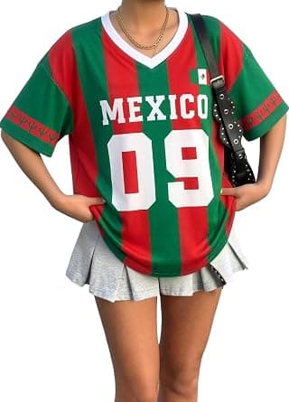 2026 Soccer Cup Shirt Women Oversized Mexico Brazil Shirts Funny Argentina Soccer Jerseys Spain V Neck T Shirts على Amazon.ae - متتبع الأسعار