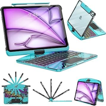 Clear Wireless Keyboard Case for iPad Air 13 Inch (M3/M2, 2025/2024) & iPad Pro 12.9" (6th/5th/4th/3rd Gen), 7-Color Backlit, Multi-Touch Trackpad, Pencil Holder, 360° Rotatable Design, Blue on Amazon.ae - Price Tracker