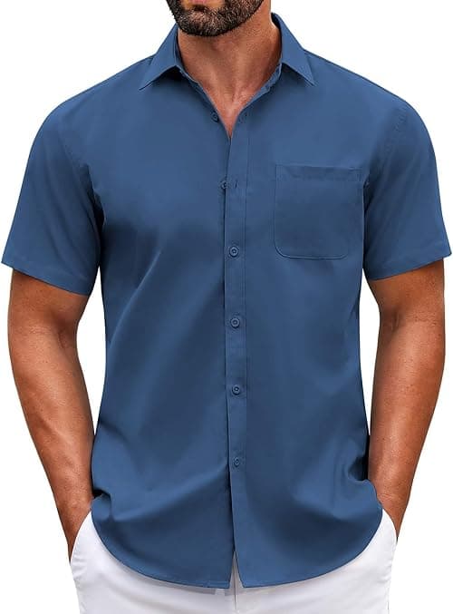 COOFANDY Mens Short Sleeve Casual Button Down Shirts Summer Untucked Dress Shirts with Pocket on Amazon.ae - Price Tracker