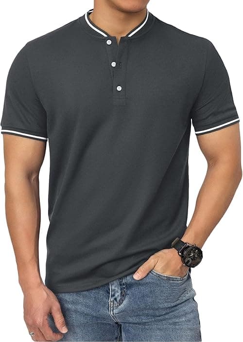 Men's Polo Shirts Casual Long Sleeve Cotton Pique Polo T Shirts Classic Collarless Golf Shirts for Men on Amazon.ae - Price Tracker