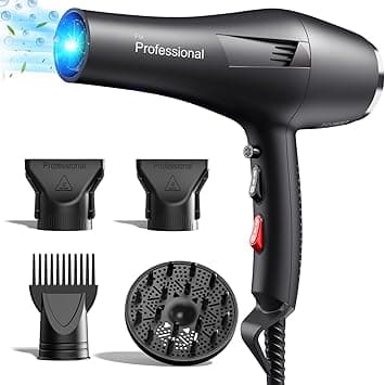 HappyGoo Hair Dryer Ion Professional Hair Dryer with 1 Diffuser, 2 Styling Nozzles, 3 Heating and 2 Speed Levels, 2.5 Metre Long Power Cable, Strong Hair Dryer for Family (Starry Black) on Amazon.ae - Price Tracker