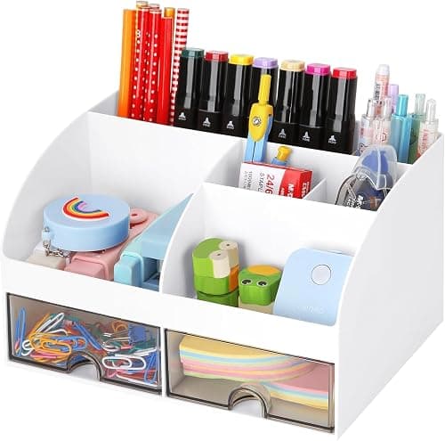 Desk Organizer, Desktop Organizer with 6 Grids and 2 Drawers, Plastic Desktop Storage Box, Pencil Holders for Office Supplies, School, Home على Amazon.ae - متتبع الأسعار