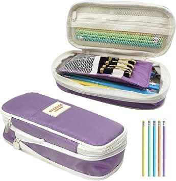 Pencil Case with 5 Pcs Pencils, Pencil Case for Adult, Extendable Big Pencil Pouch with Zipper Compartments Pen Pencil Organizer for Stationery Supplies Large (Purple 01) - Amazon.ae Price Tracker