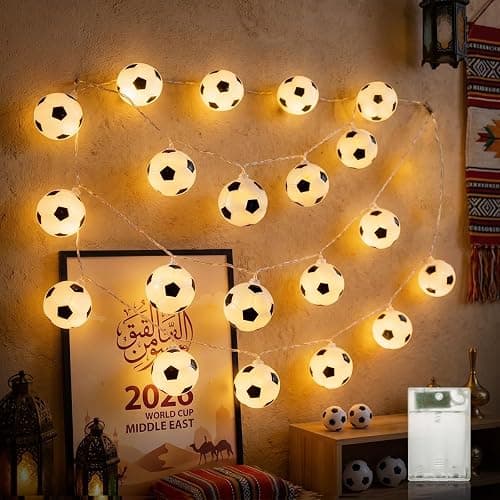 Football Lights 3m 20 LED Battery Operated for World Cup 2026 Decoration Soccer Ornaments for Bedroom Home Sports Indoor Outdoor Theme Party Favors (Warm White) على Amazon.ae - متتبع الأسعار