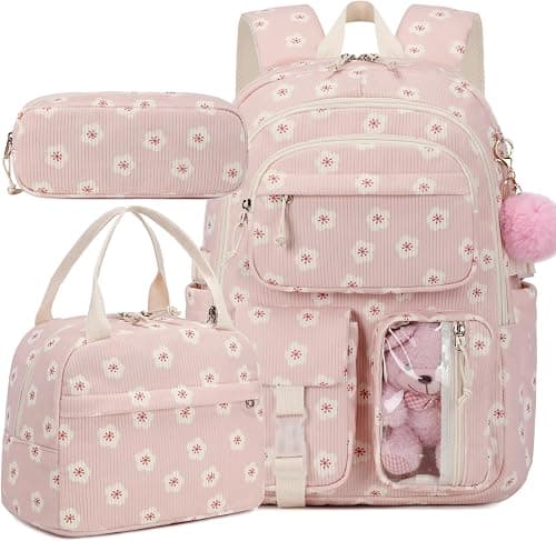 School Backpack Girls Teens Bookbag with Lunch Box Set Corduroy Kids Elementary Middle School Bag on Amazon.ae - Price Tracker