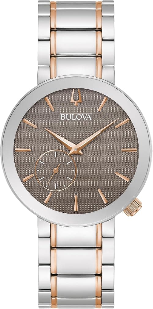 Bulova Latin Grammy Ladies Modern Futuro Two Tone Rose Gold Stainless Steel Watch, Textured Grey Dial (Model:98L309) on Amazon.ae - Price Tracker