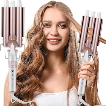 Hatteker 3 Barrel Curling Iron Wand,Ceramic Wave Styler with LCD Adjustable Temperature Display,Hair Crimper Beach Waves for Women,Fast Heating Hair Waver Curler in All Hair Type on Amazon.ae - Price Tracker