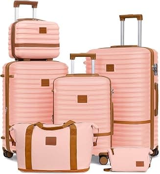 Joyway Luggage Set 3 Piece Suitcase Sets with Spinner Wheel,Hardside Expandable Travel Laggage with TSA Lock, Pink Brown, 6 piece set (13/20/24/28inch), Hardside Expandable Travel Laggage With Tsa on Amazon.ae - Price Tracker