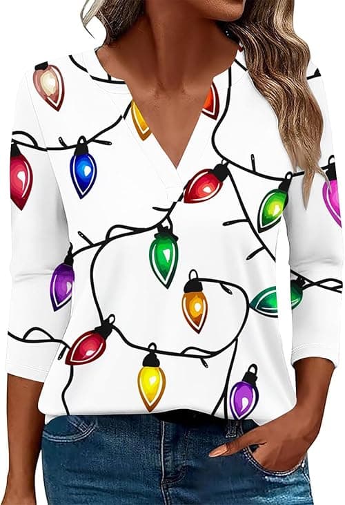 Christmas Tshirts Women Funny Xmas Jumpers Long Sleeve T Shirts V Neck Jumpers Xmas Tree Snowflakes T Shirts Ugly Christmas Jumper Dressy Tops Casual Holiday Party Pullover Blouse on Amazon.ae - Price Tracker
