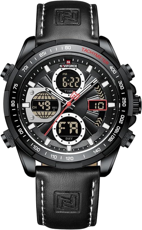NAVIFORCE Men's Military Digital Watches Analog Quartz Waterproof Watch Sport Multifunctional Leather Wristwatch على Amazon.ae - متتبع الأسعار