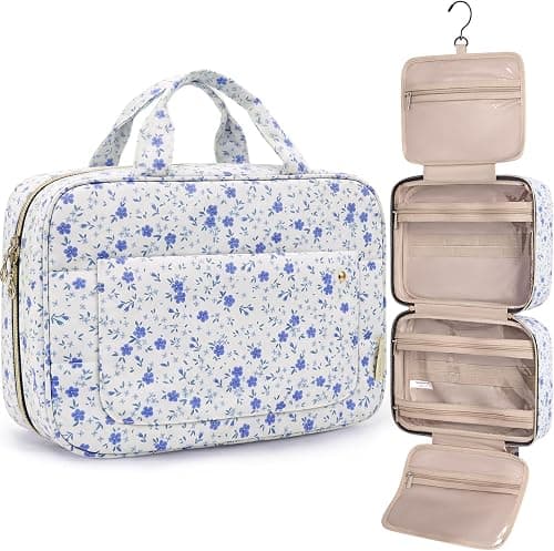 BAGSMART Toiletry Bag Travel Bag with Hanging Hook, Water-resistant Makeup Cosmetic Bag Travel Organizer for Accessories, Shampoo, Full Sized Container, Toiletries on Amazon - Best Deal Finder
