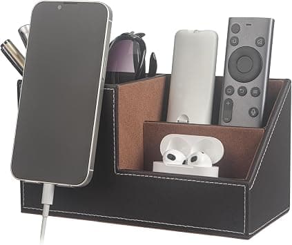 NALACAL Desk Organizer Office Supplies Caddy Pu Leather Multi-function Storage Box Pen/Pencil,Cell phone with Stainless Holder, Business Name Cards Remote Control Holder, Brown على Amazon.ae - متتبع الأسعار