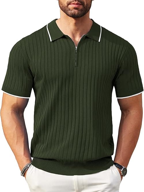 COOFANDY Men's Zipper Polo Shirts Short Sleeve Ribbed Knit Polo T Shirts Fashion Casual Golf Shirts on Amazon.ae - Price Tracker