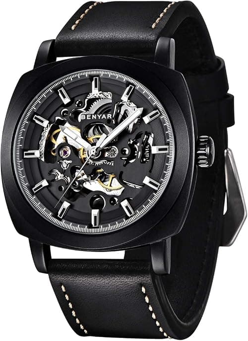 BY BENYAR Automatic Watch for Men Skeleton Mechanical 45mm Square Mens Watches 30M Waterproof Gift for Men on Amazon.ae - Price Tracker