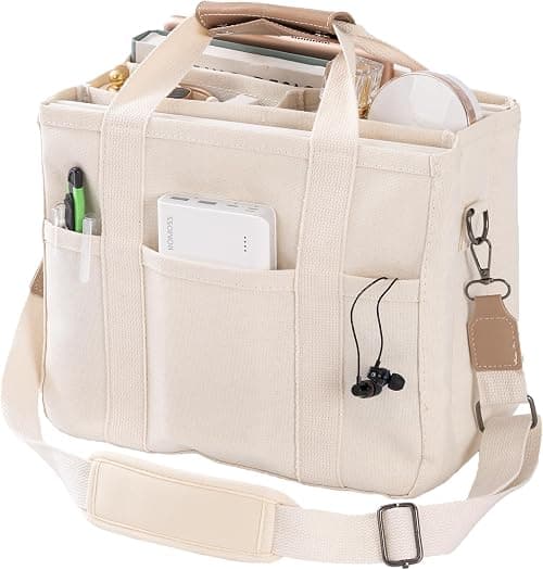 Canvas Tote Bag with Multi Pockets Crossbody Tote Bag for Women Trendy Shoulder Handbag Everything Tote Bag with Compartments on Amazon.ae - Price Tracker